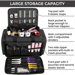 Large Capacity Hairdresser Bag with Adjustable Dividers, Travel Barber Case Holds Various Hair Cutting Tools (NO ACCESSORIES), Black