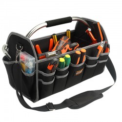 Open Top Tool Tote Bag 25 Pockets,1680D Reinforced Material Tool caddy,Tool bags for electricians, Steel Handle and Shoulder Strap